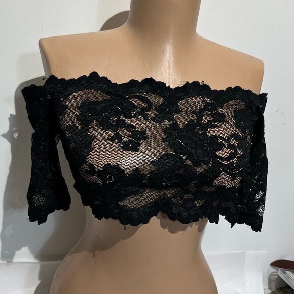 Victoria’s Secret Vintage Black Lace Off Shoulders Crop Top Sz small Y2K - Picture 2 of 8
